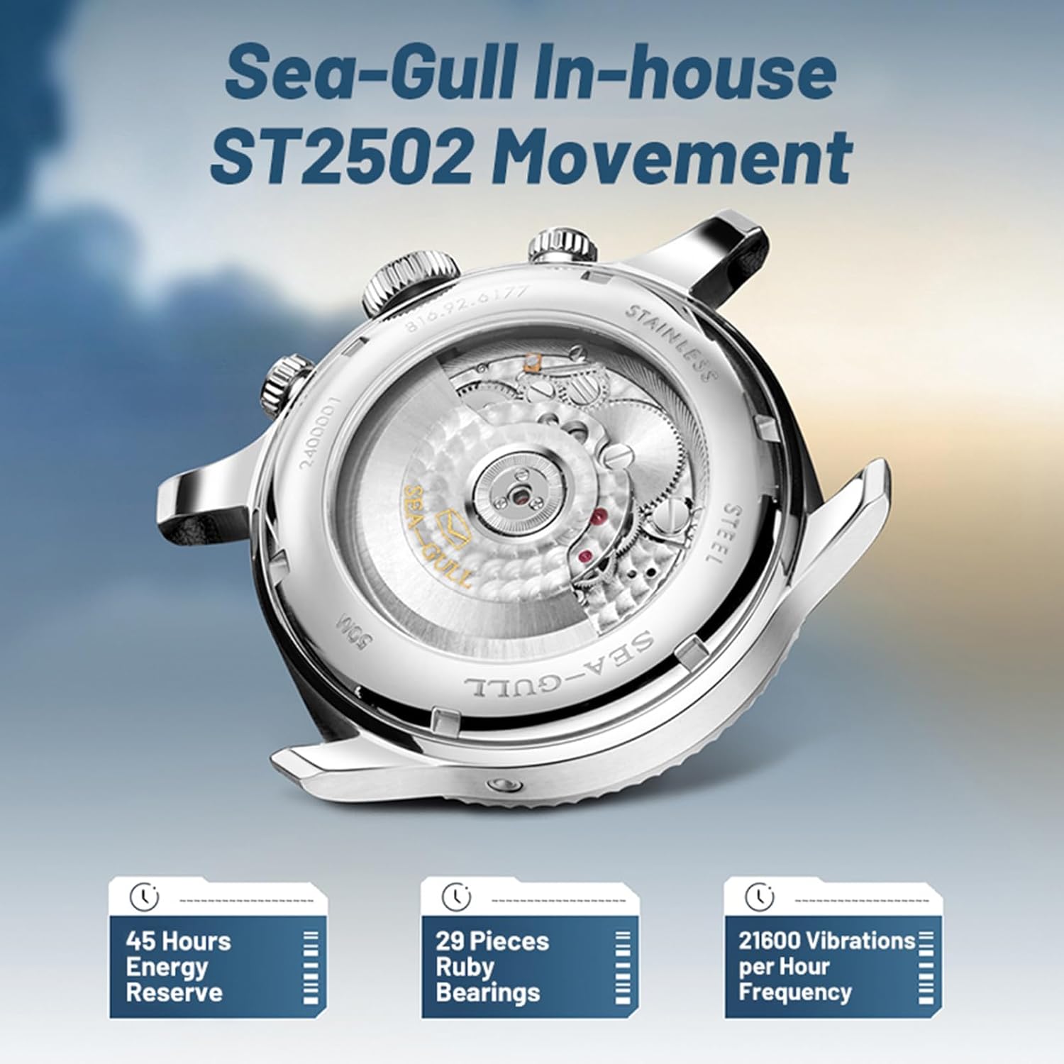 Mens Dual Calendar Automatic Wristwatch