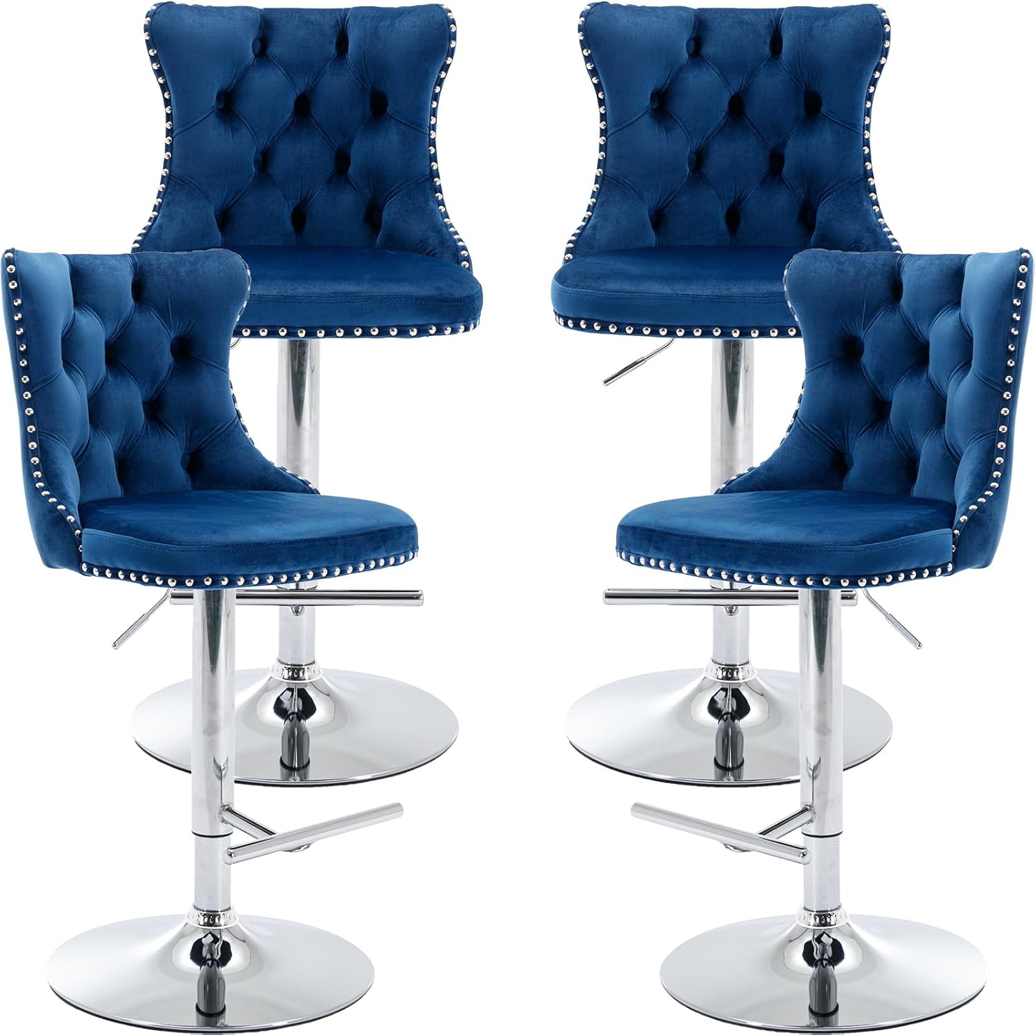 Luxe Velvet Swivel Bar Stools Set of 4 – Adjustable Counter Height Bar Chairs with Upholstered Backrest