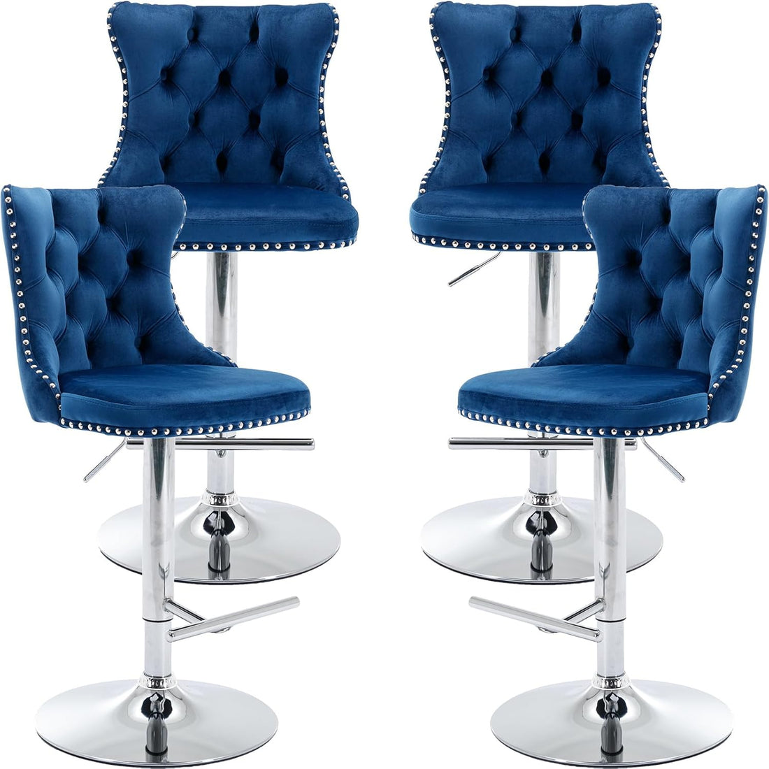 Luxe Velvet Swivel Bar Stools Set of 4 – Adjustable Counter Height Bar Chairs with Upholstered Backrest