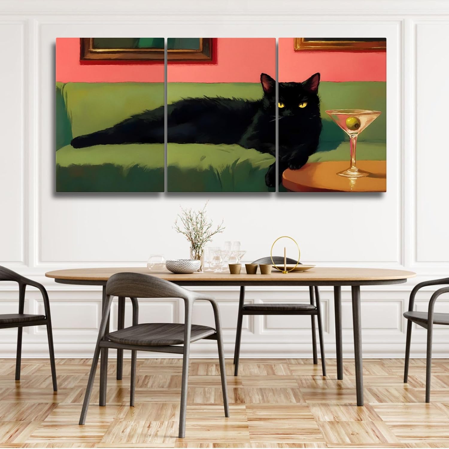 Cat Canvas Wall Art, Black Cat  Wall Decor for Bar, Living Room, Bedroom