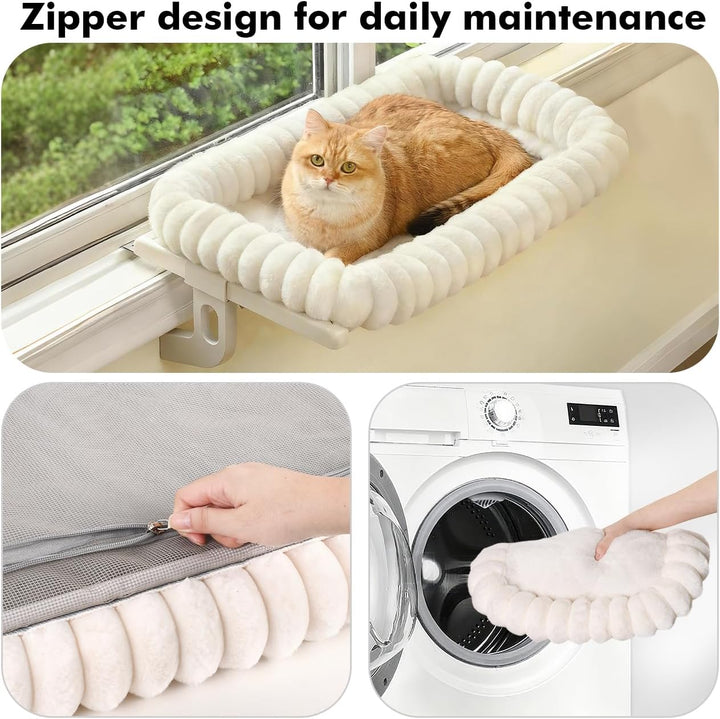 New Cloud-Cuddle Cat Window Perch with 4-Sided Bolster, Zipper Design