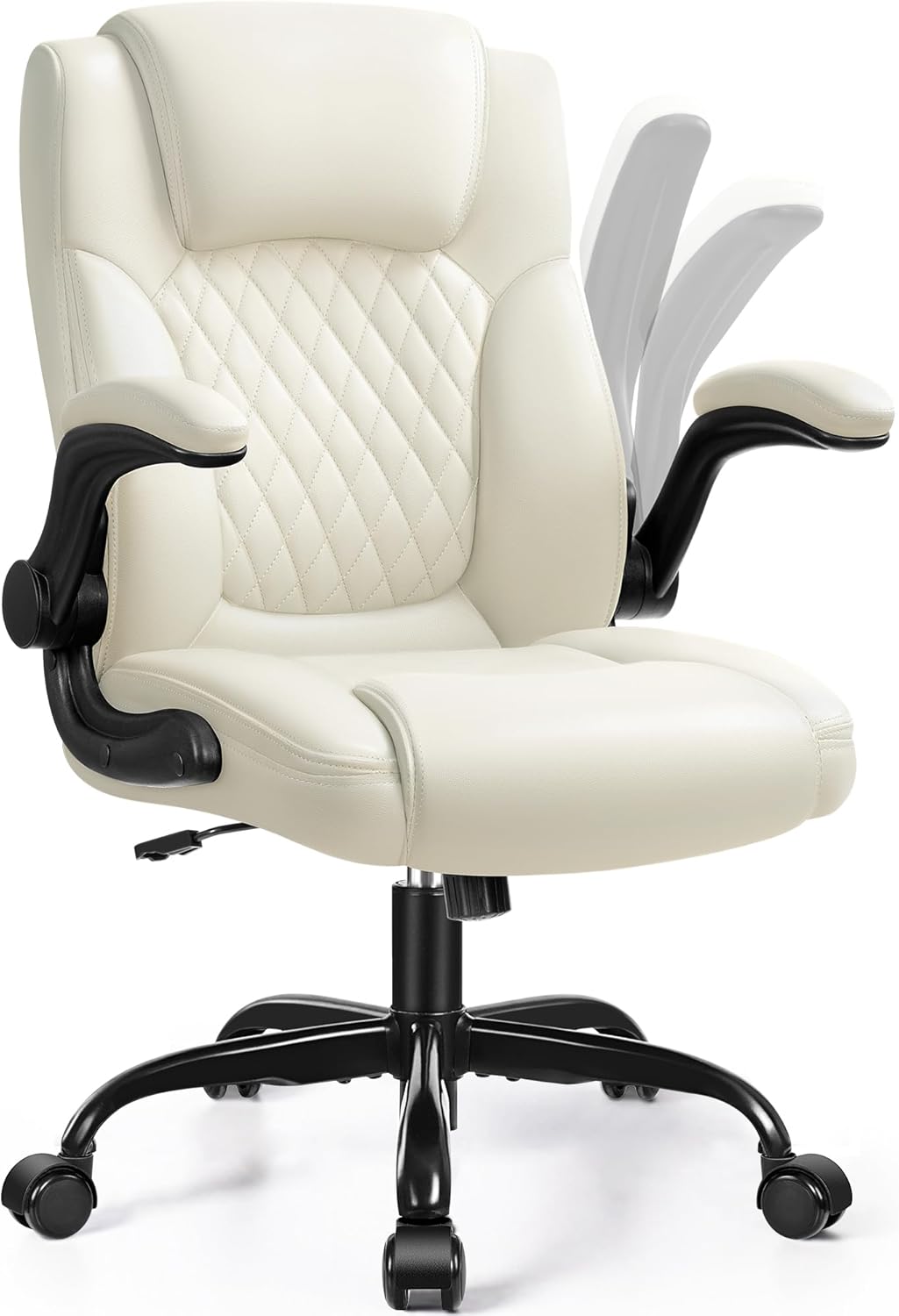 White office chair with black accents on a white background