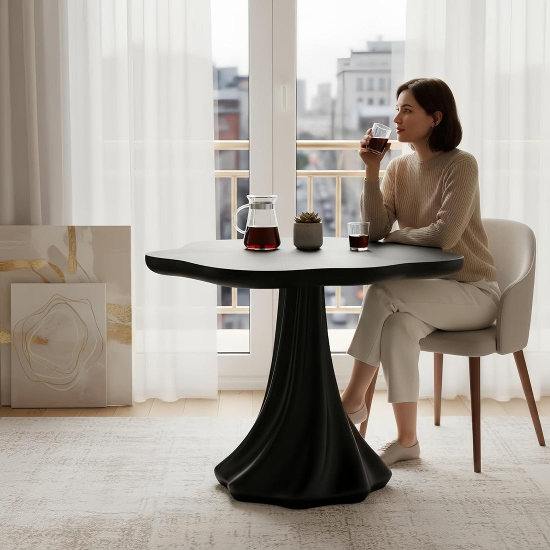 Vintage 37" Round Modern Dining Table – Flower Shape Top, Twisted Pedestal Base