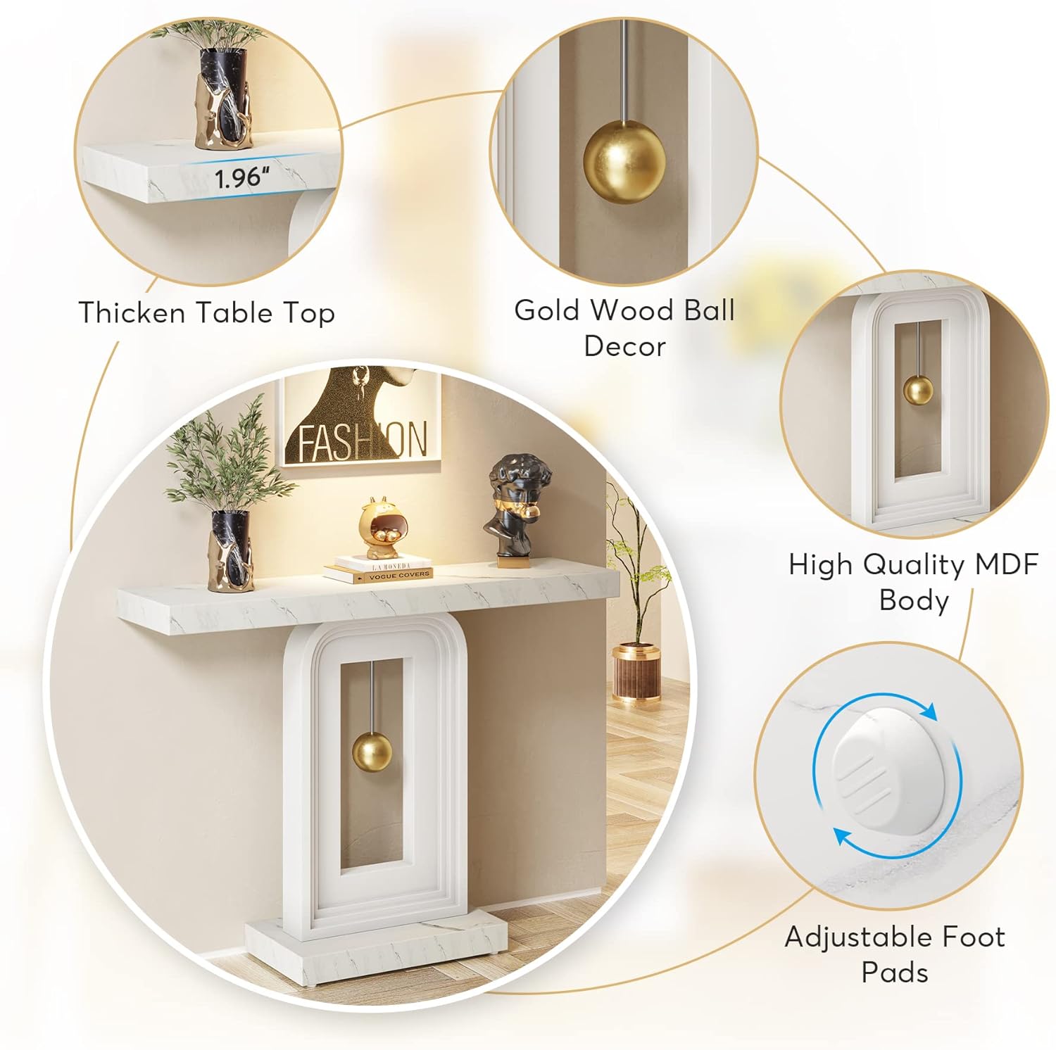 Elite 40 Inches Narrow Sofa Entryway Pendulum Shape Console 