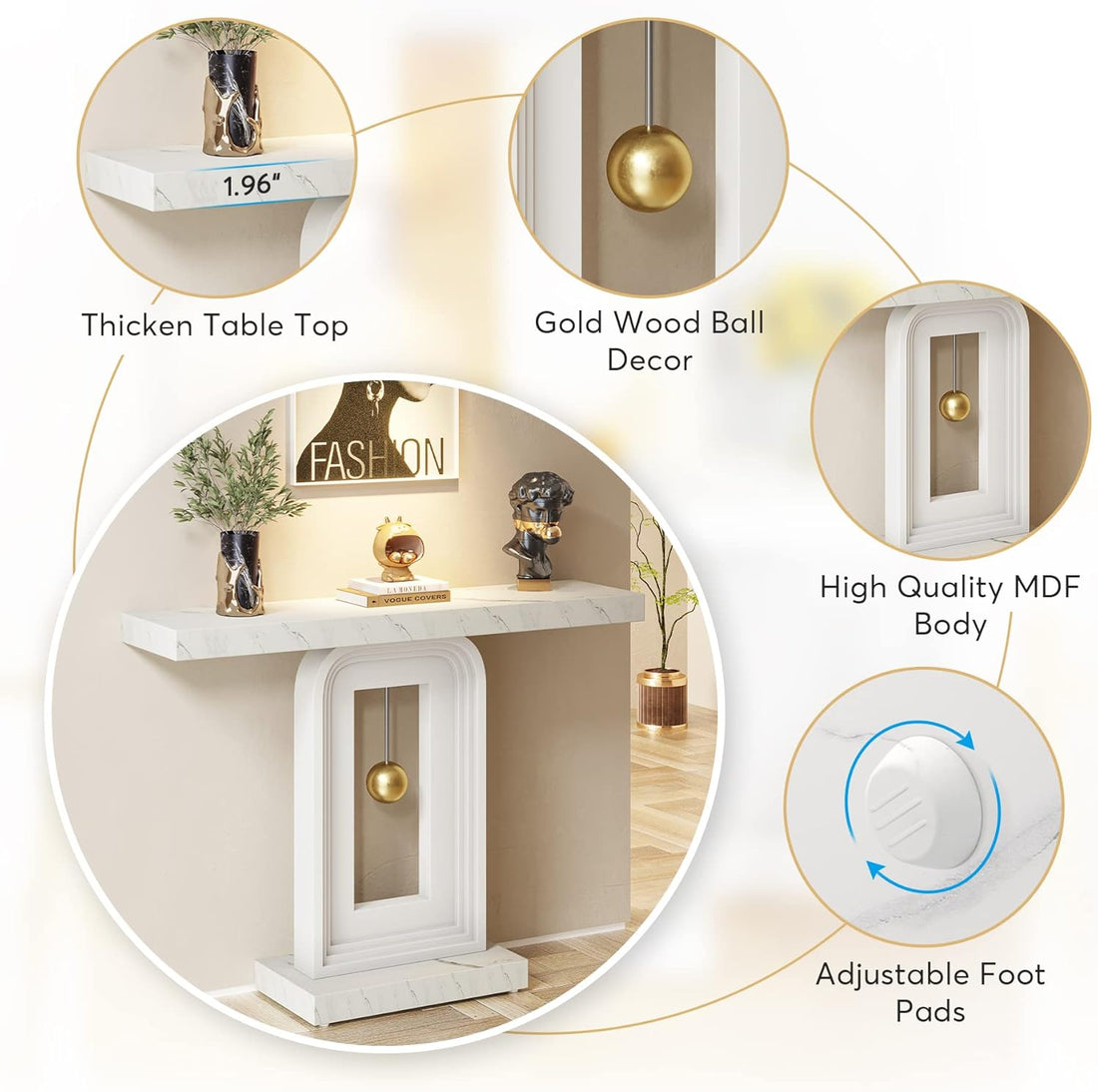 Elite 40 Inches Narrow Sofa Entryway Pendulum Shape Console 