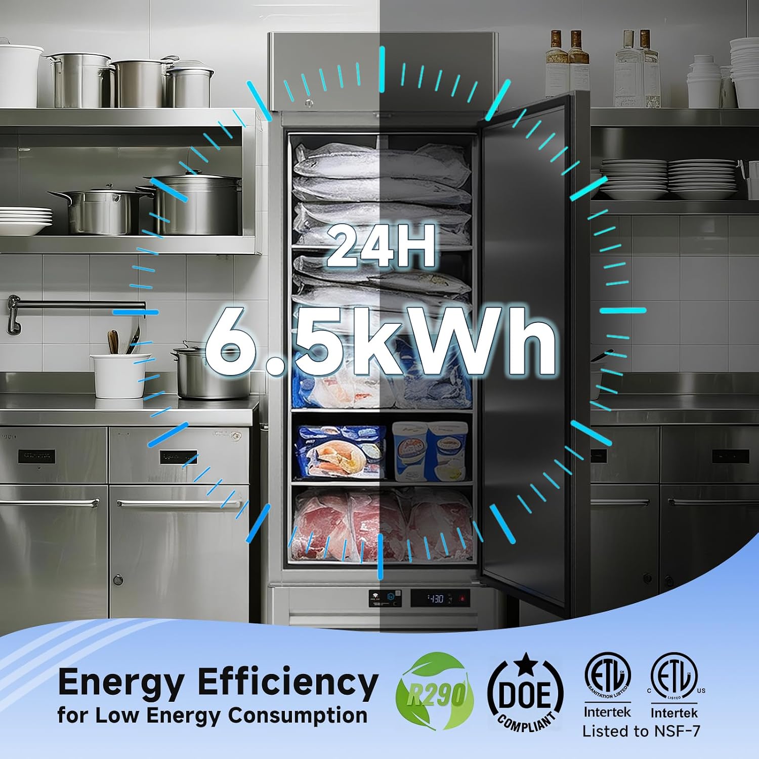Modern Commercial Refrigerator Freezer Combo 54 Cu.Ft Upright Fridge and Freezer Cooling