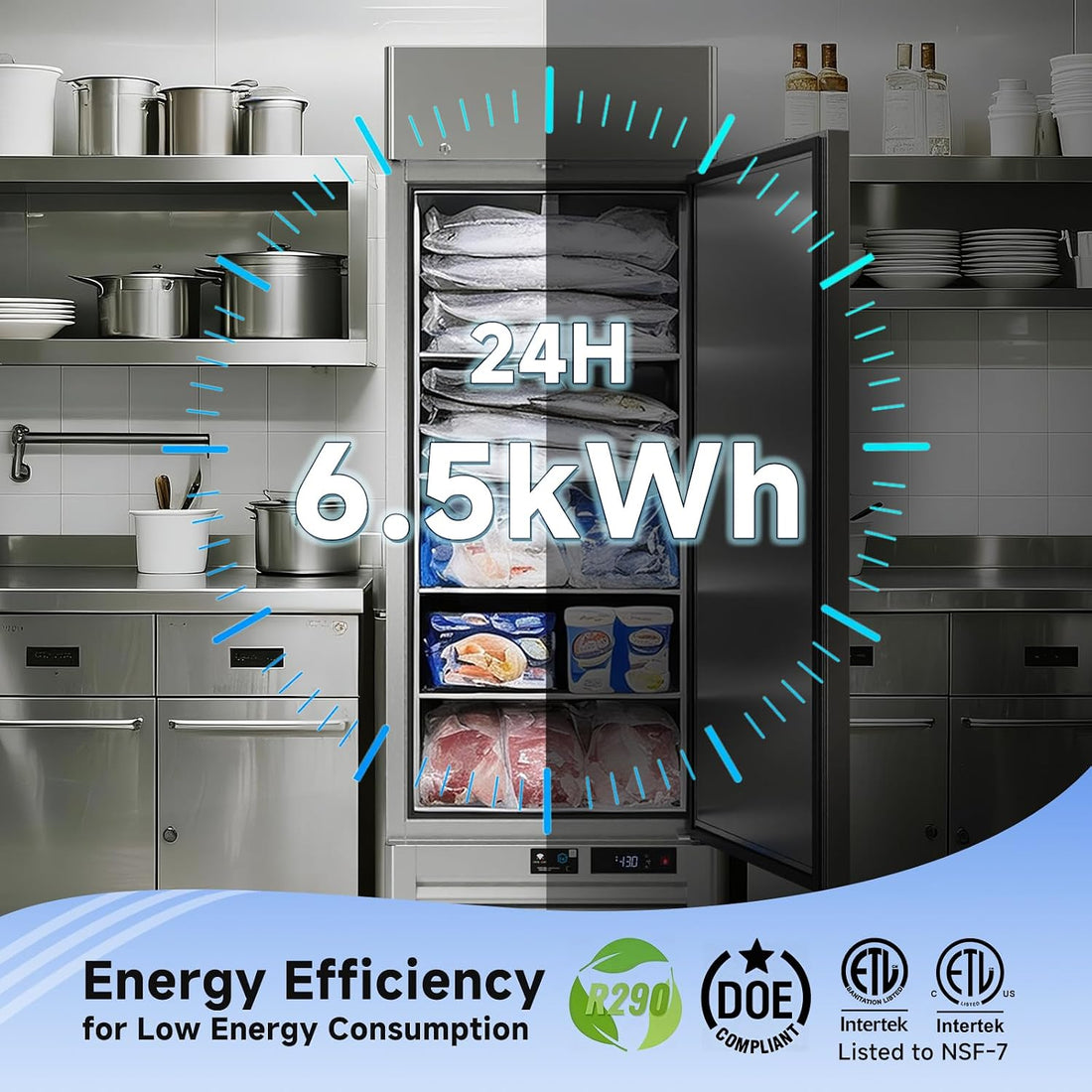 Modern Commercial Refrigerator Freezer Combo 54 Cu.Ft Upright Fridge and Freezer Cooling