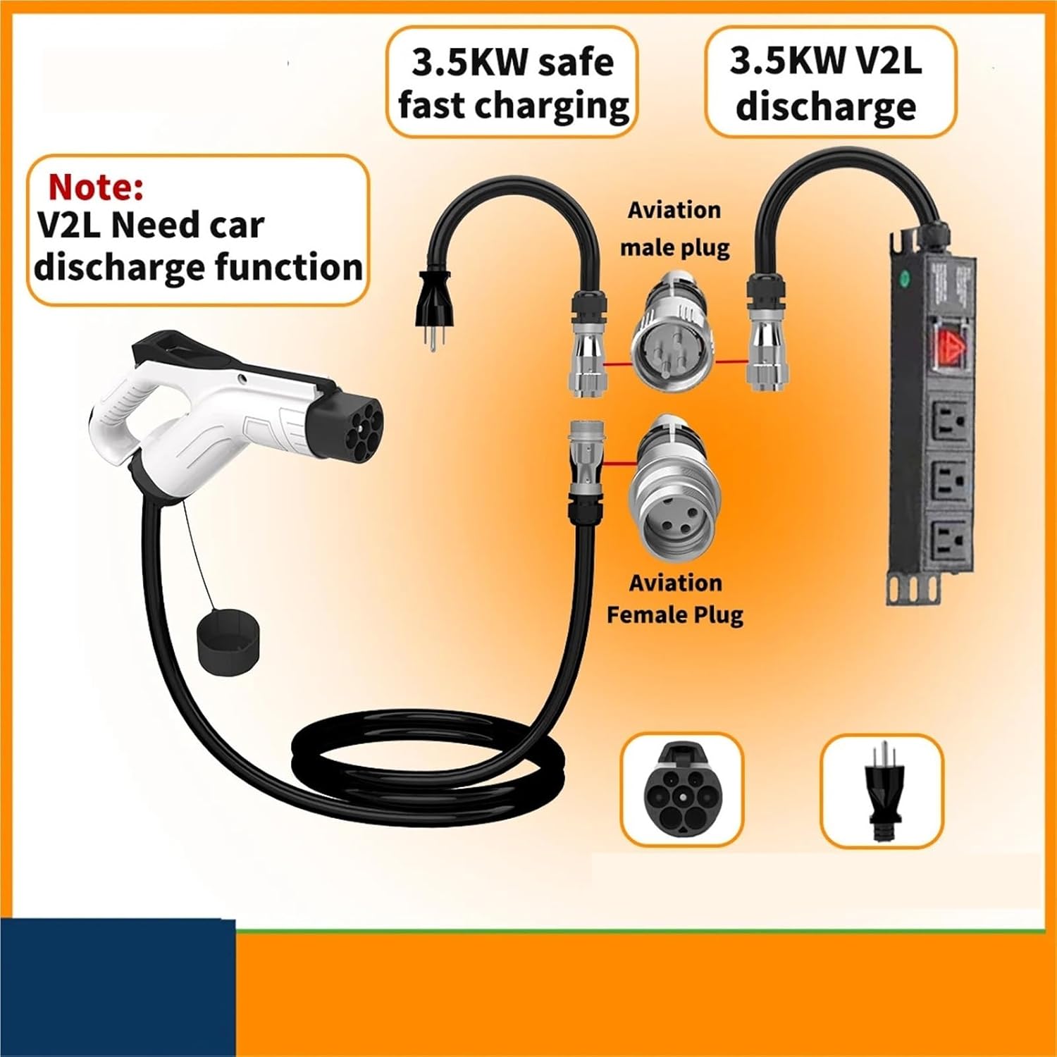 Premium 2 in 1  EV Portable Home Vehicle Charging Cable