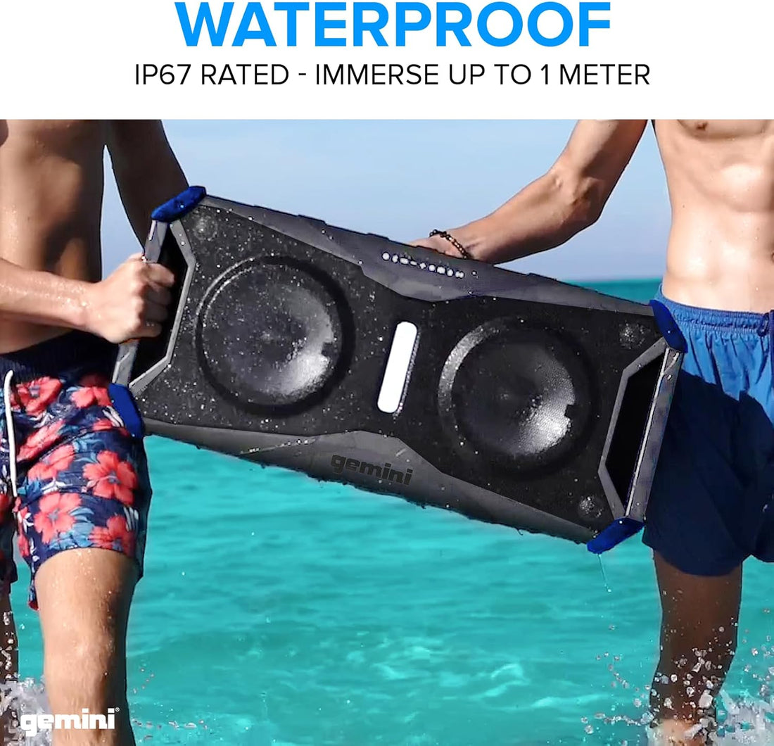Soundsplash 400W Floating Waterproof Wireless Bluetooth Speaker, LED Light Show, Dual 8” Woofers & NFC Pairing - Perfect for Pool Parties, Beach, Travel & Home Fun (Gray/Blue)