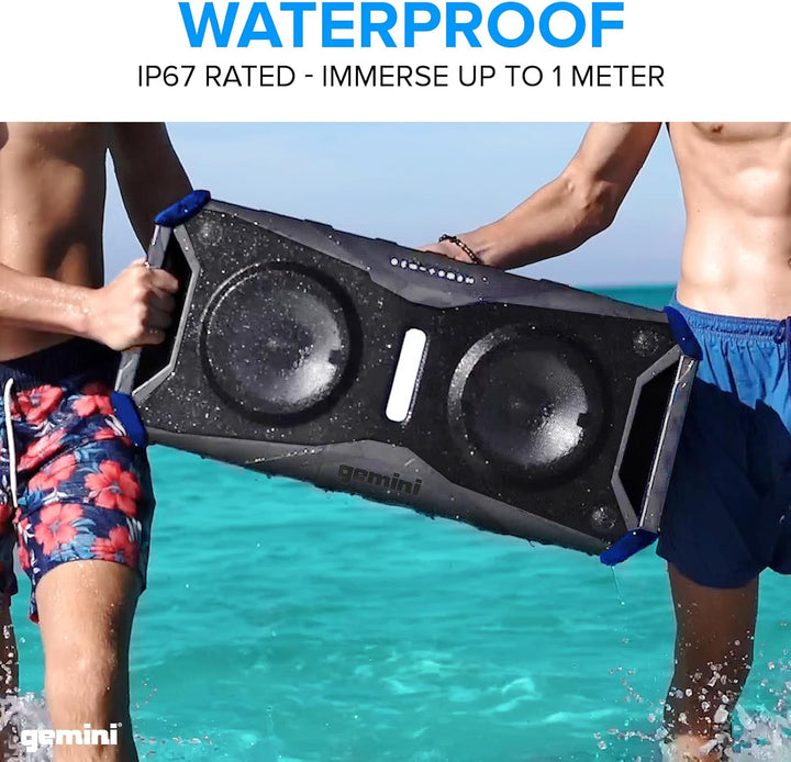 Soundsplash 400W Floating Waterproof Wireless Bluetooth Speaker, LED Light Show, Dual 8” Woofers & NFC Pairing - Perfect for Pool Parties, Beach, Travel & Home Fun (Gray/Blue)