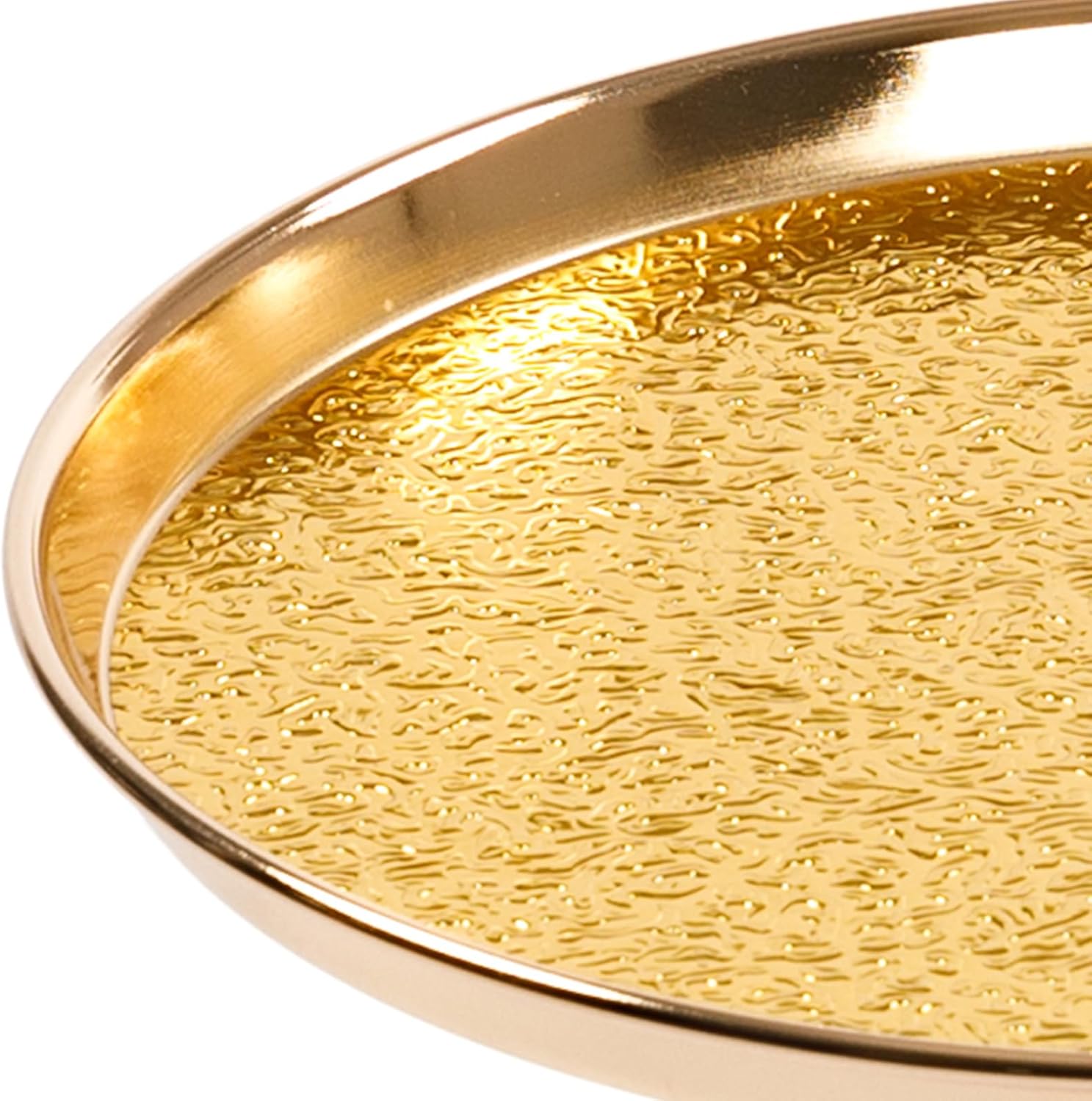 Gold textured round tray on a white background