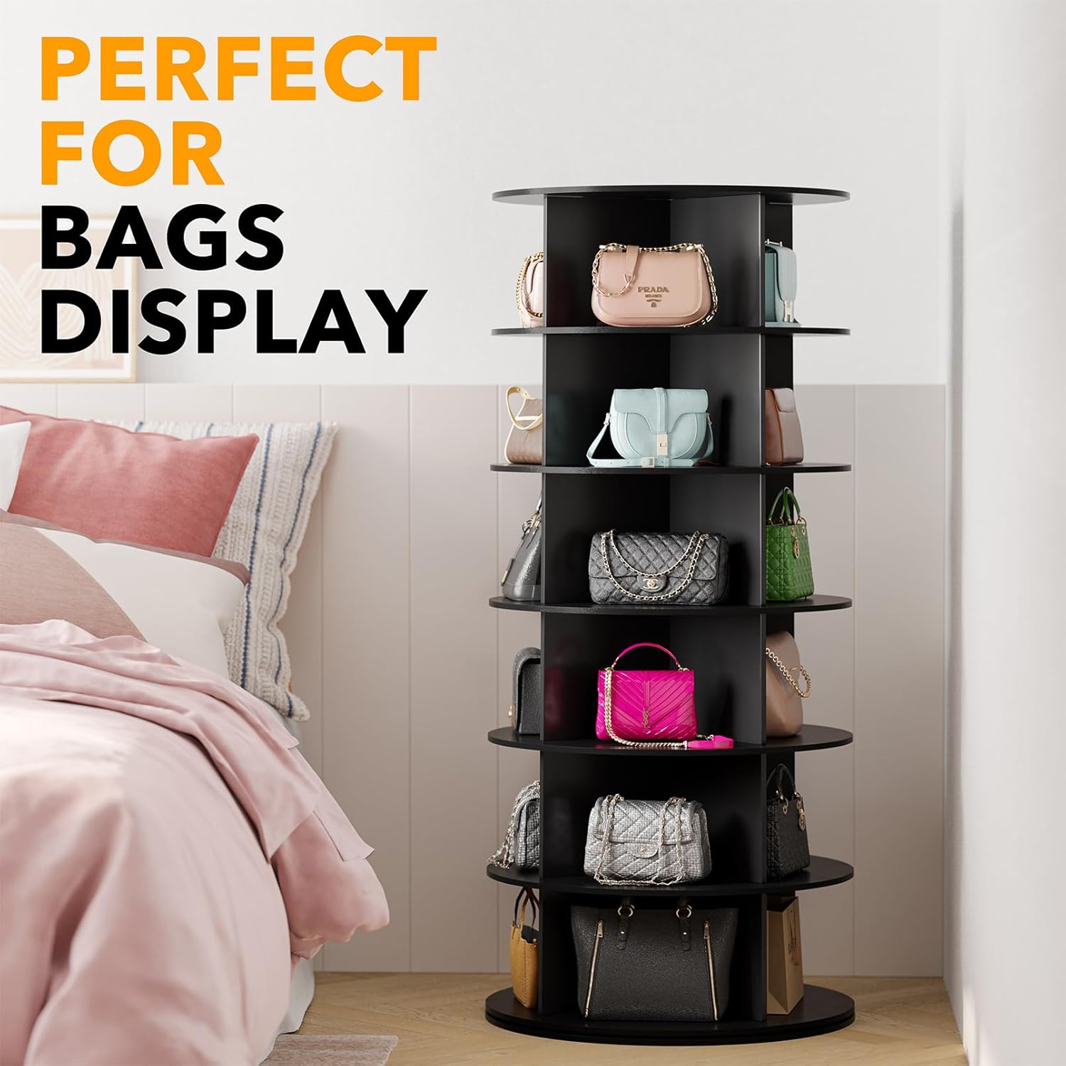 Premium Black  Designed 6-Tier Spinning Shoe Bag Organizer