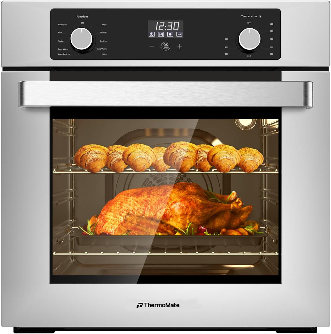 24" Electric Wall Oven, ETL Certified,  2.8 Cu.Ft. Electric Wall Oven with 5 Cooking Functions, Built-In Ovens with Anti-Mistouch Knob, Stainless Steel
