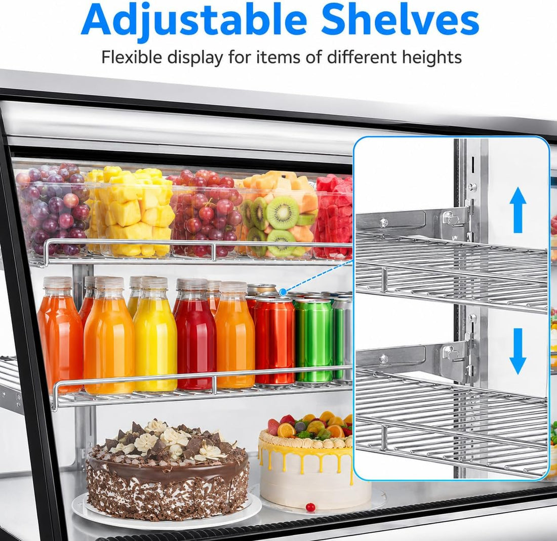 New Commercial Glass Door Refrigerator – Countertop Display Fridge with LED Lighting & Auto-Closing Door