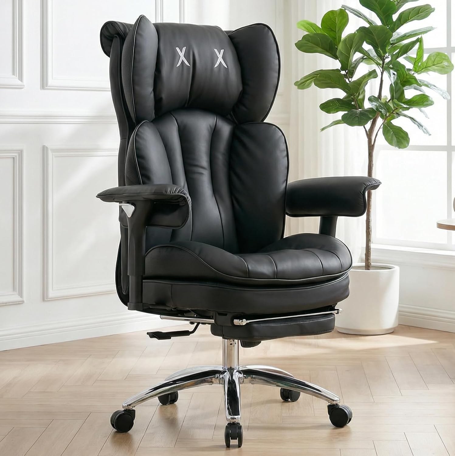 New Heavy-Duty Executive Office Chair with Footrest, High-Back Leather Desk Gaming Chair