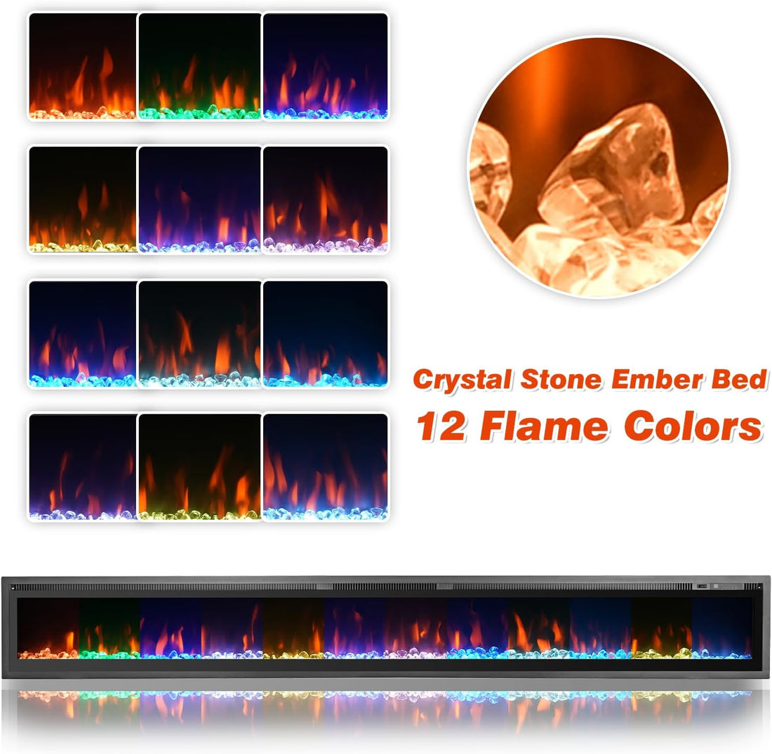 New 100 Inch Electric Fireplace Inserts,Wall Mounted with Timer, Remote Control