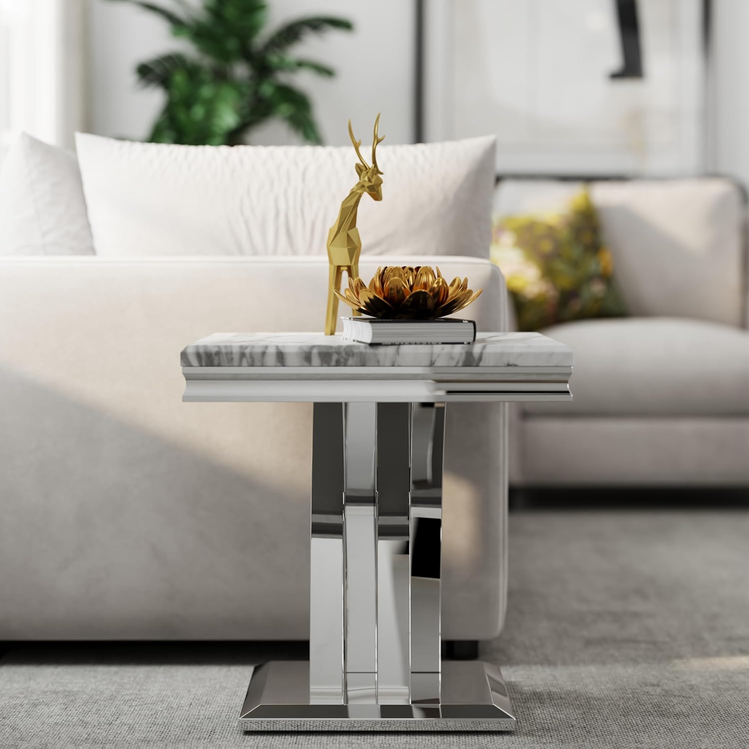 Premium Silver End Table X Base Living Room Luxury