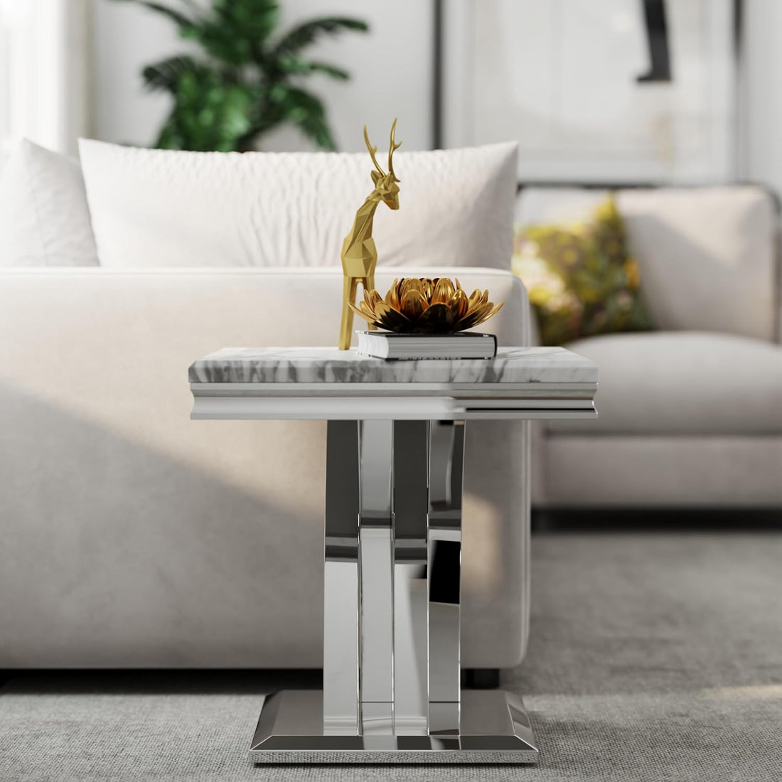 Premium Silver End Table X Base Living Room Luxury