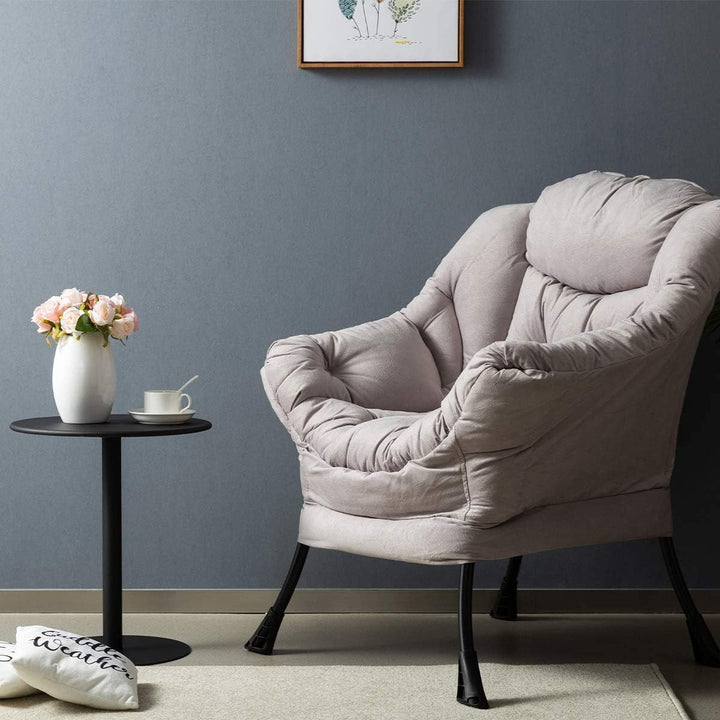 Lazy Chair Relax Lounge Chair with Armrests and Pocket Armchair Leisure Sofa with Modern Fabric and Steel Frame, Grey