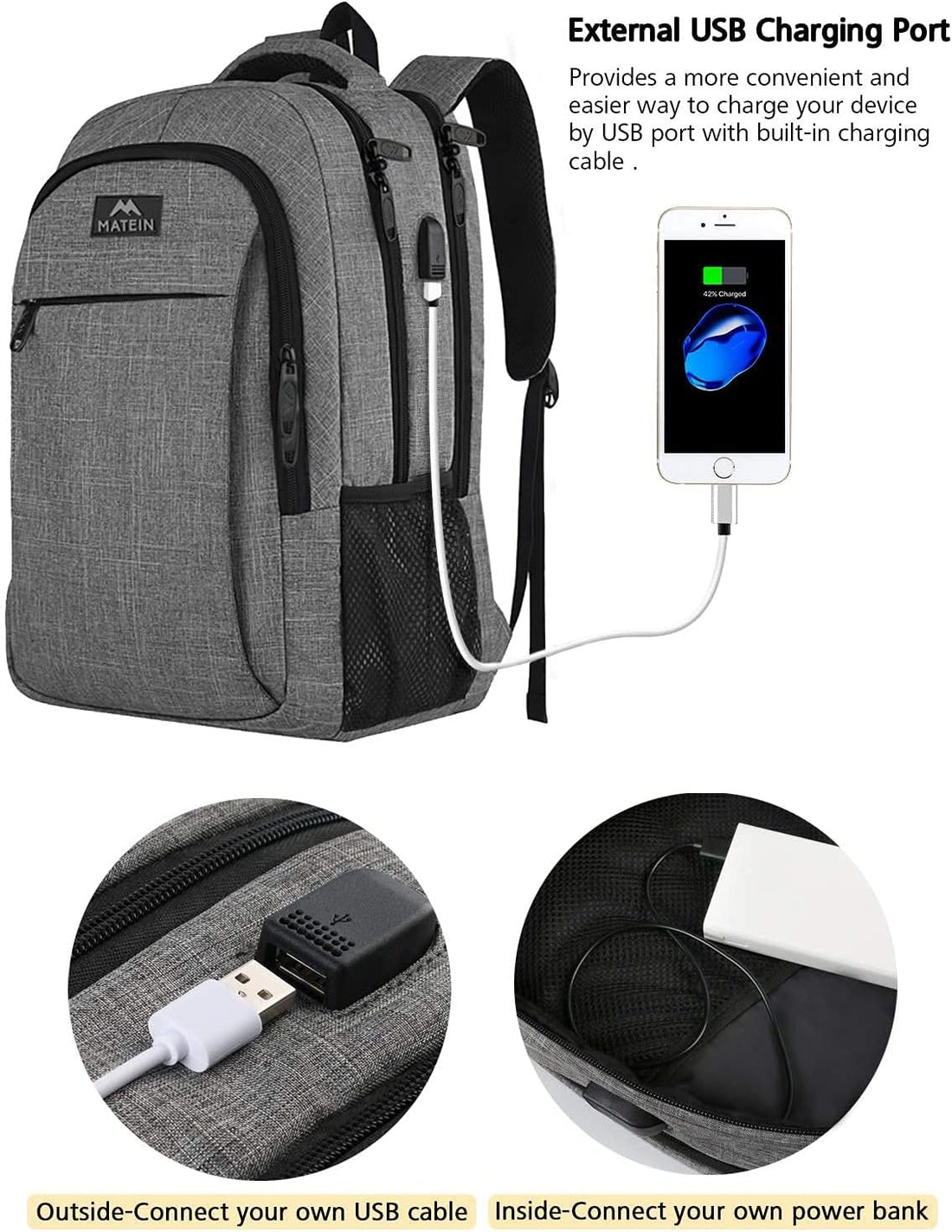 New Fusion Arrival 2024 Stylish Travel Laptop Backpack, Work Bag Lightweight Laptop Bag with USB Charging Port, anti Theft Business Backpack, Water Resistant School Rucksack Gift for Men and Women, Fits 15.6 Inch Laptop, Grey 