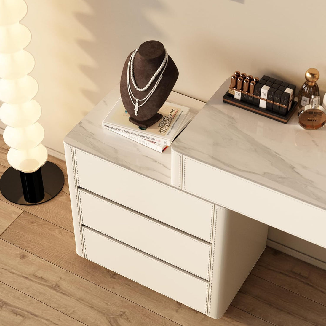 Vintage Makeup Vanity Desk Set LED Mirror – Luxury Dressing Table with Storage
