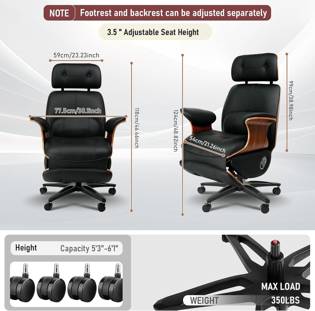 Premium Multi-Function Genuine Leather Executive Office Chair with Electric Reclining, Massage