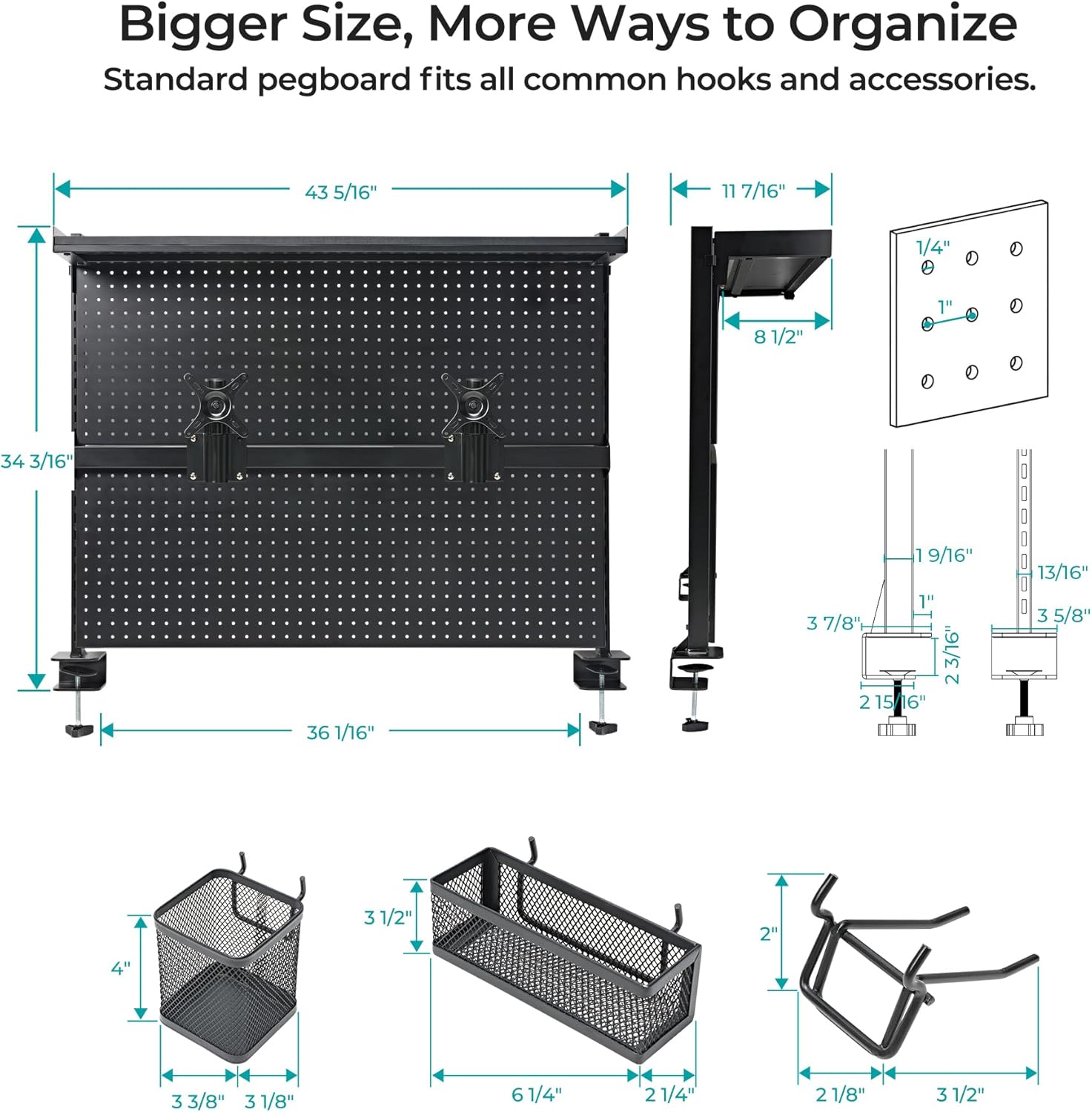 Luxe Pegboard with Dual Monitor Stand – Steel Desk Organizer & Privacy Panel for Gaming/Office Setup
