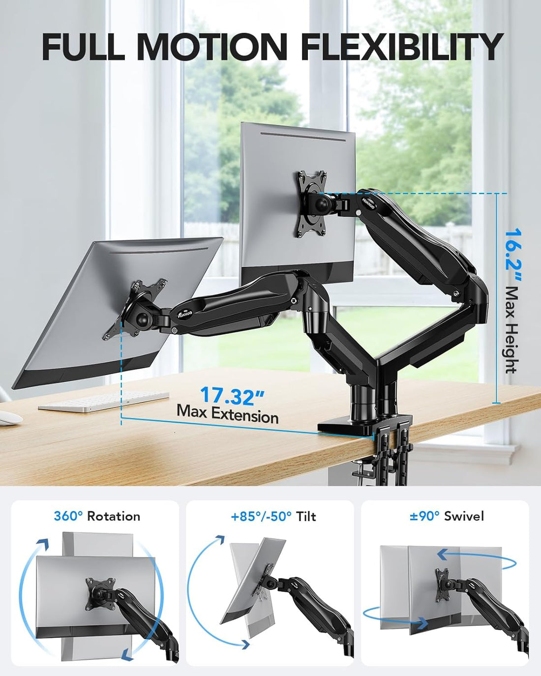 New Dual Monitor Stand – Fully Adjustable Gaming Monitor Desk Mount for PC Screens
