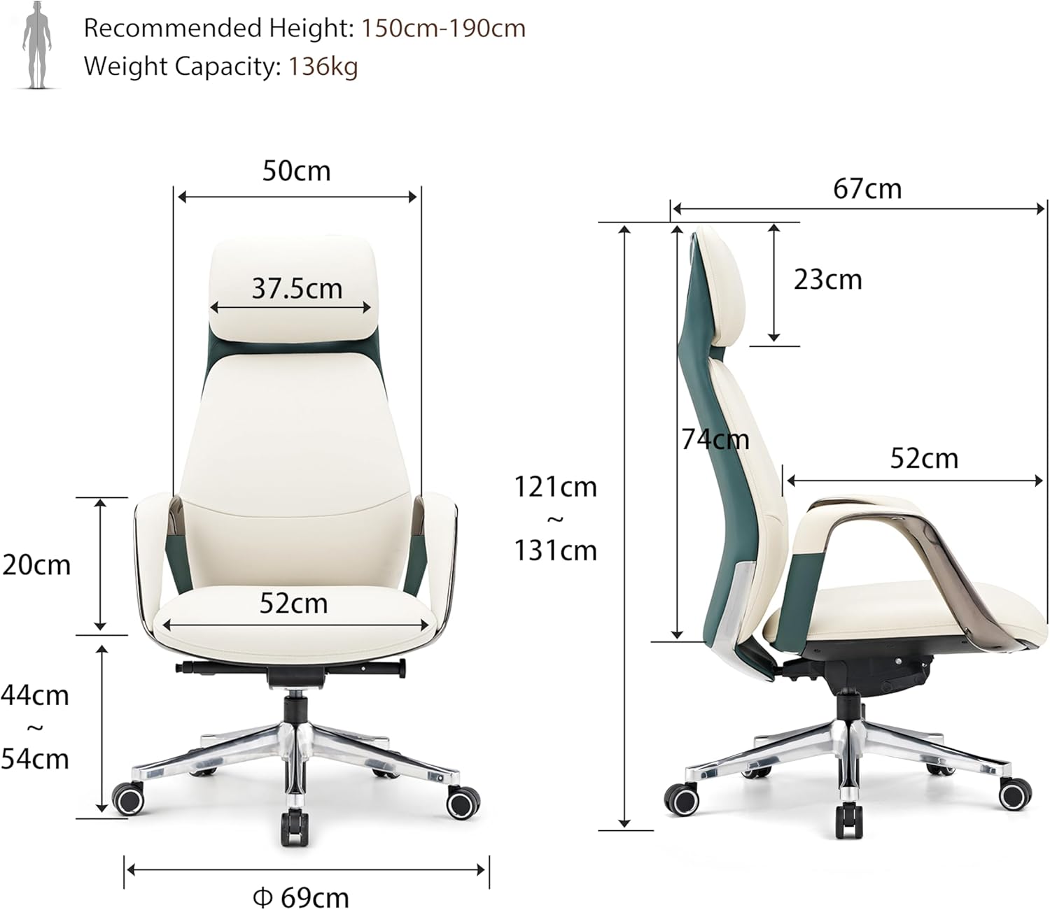 Premium Living Comfortable Genuine Leather Ergonomic Office Chair