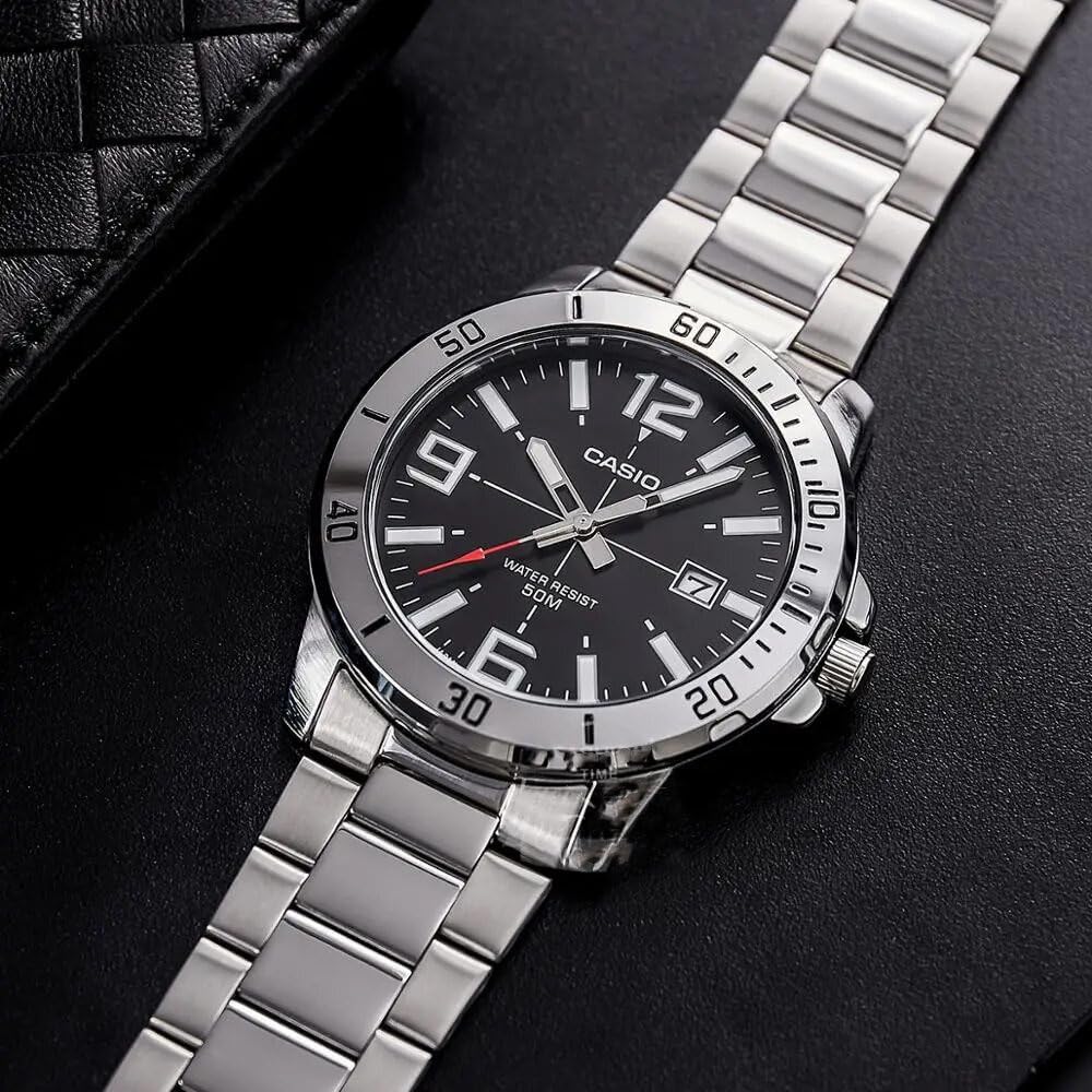 Mens Enticer Stainless Steel Black Dial Casio Watch