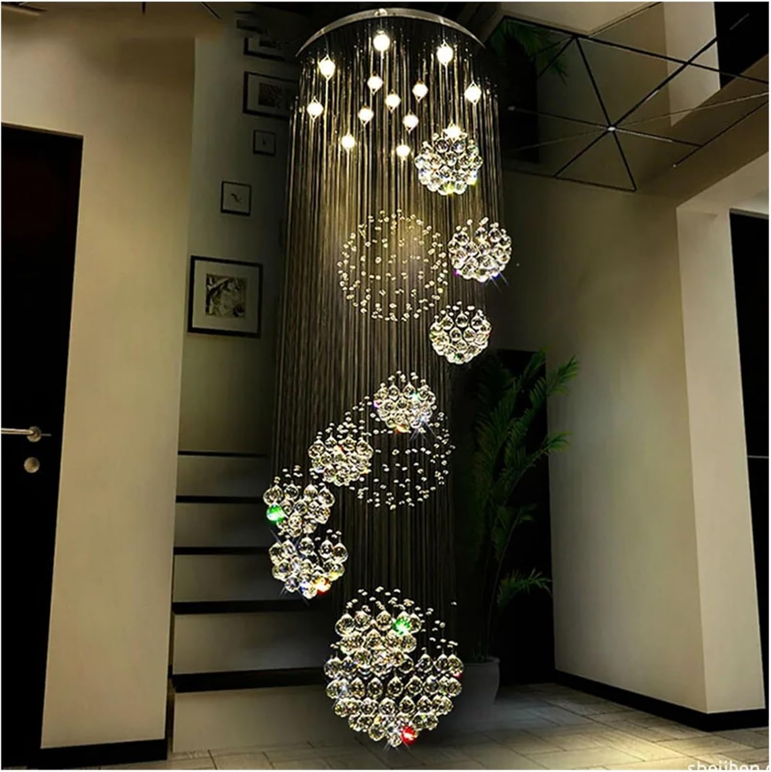 Modern Large Crystal LED Chandelier – Luxury Villa, Hotel & Staircase Pendant Light