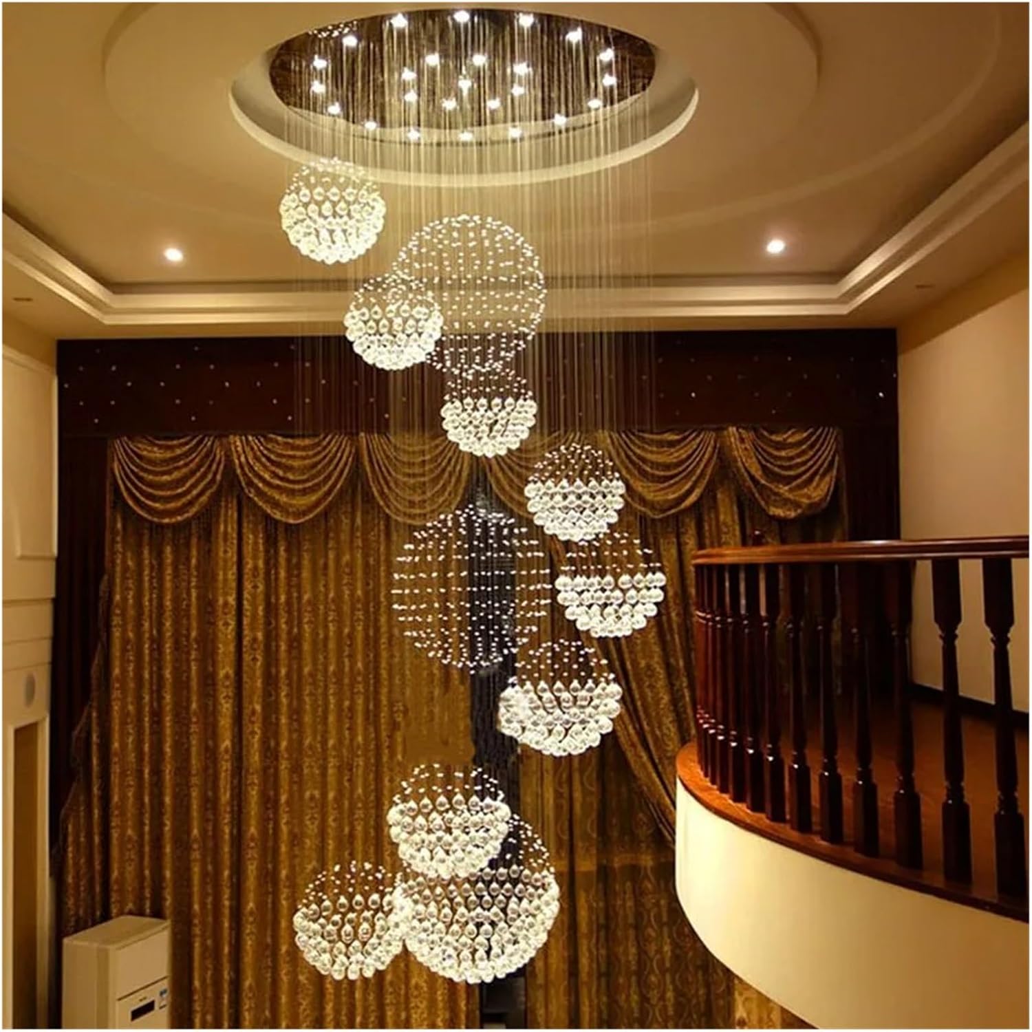Modern Large Crystal LED Chandelier – Luxury Villa, Hotel & Staircase Pendant Light