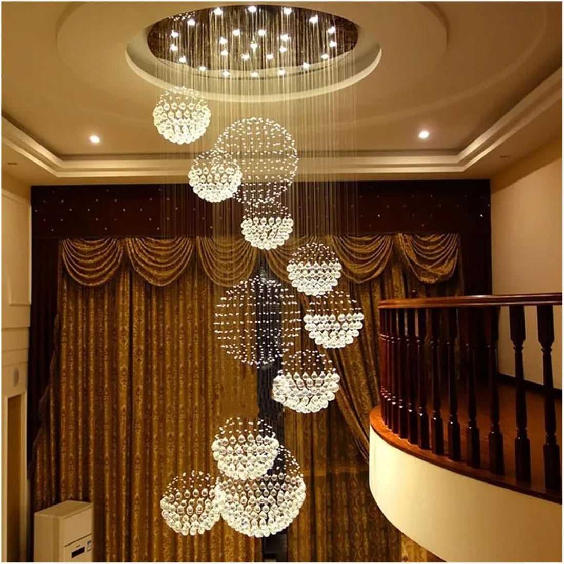 Modern Large Crystal LED Chandelier – Luxury Villa, Hotel & Staircase Pendant Light