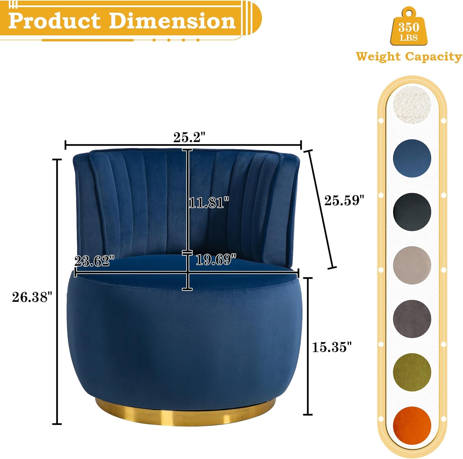 Luxe Home Interior Round Accent Chairs with Metal Base - Set of 2