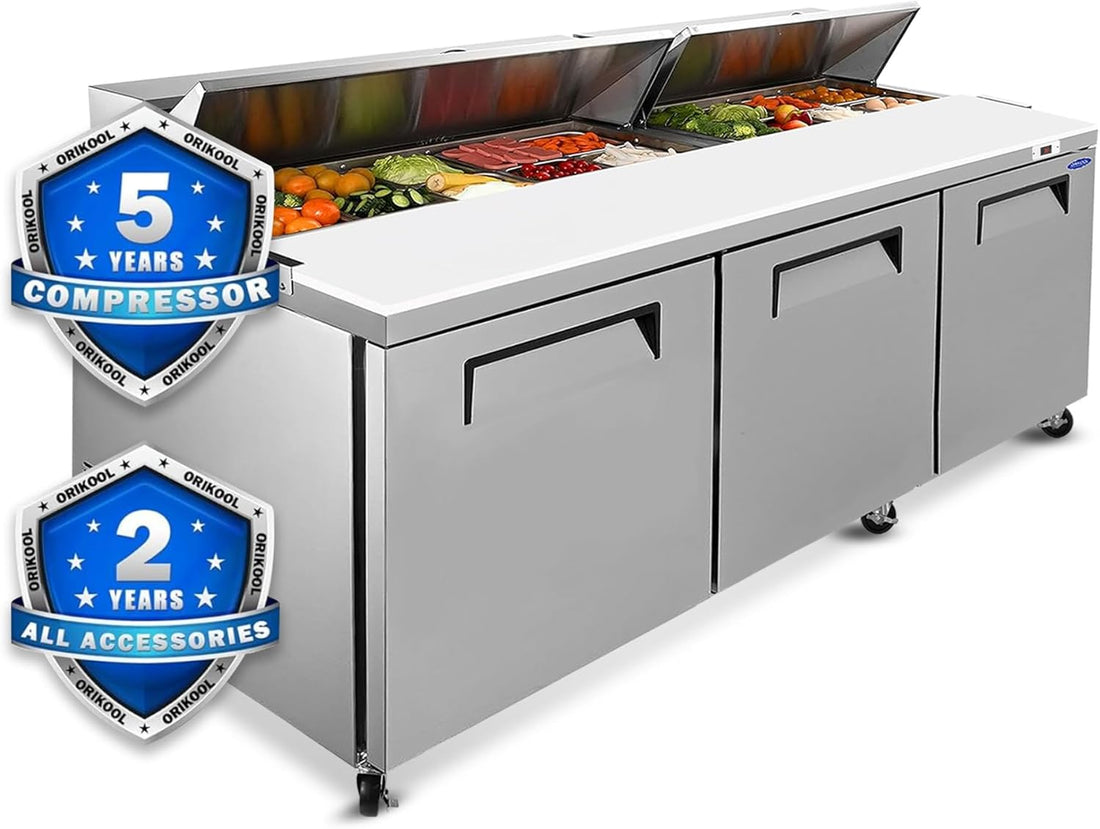 New Commercial Sandwich Pizza Prep Table Refrigerator – Steel Fridge - Digital Temperature Control