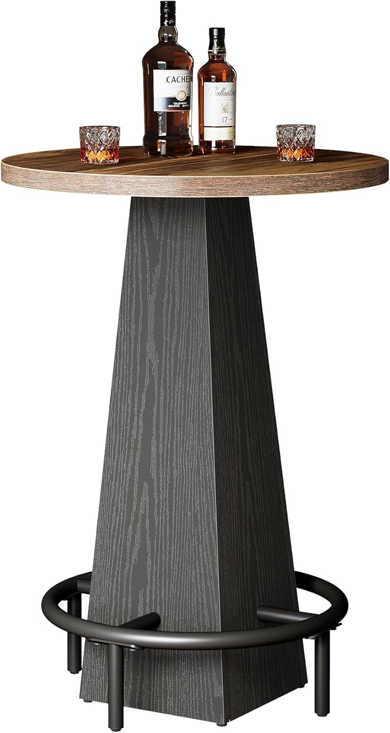 Bar Table, 37.4" High round Pub Table for Small Bars, Dining Room, Kitchen, Brown and Black (Only Table)