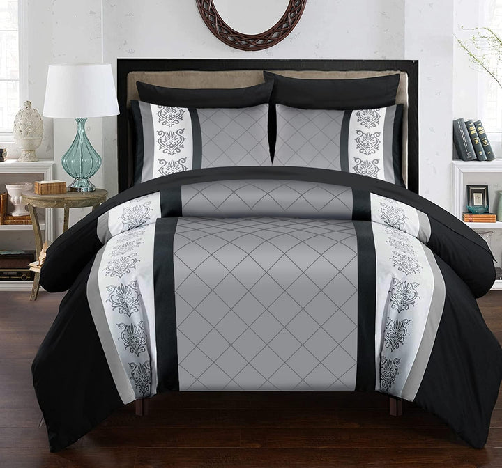 LAZZARO Double Bedding Duvet Cover Sets 3 Pcs with Zipper Closure + 2 Pillowcases - Ultra Soft Hypoallergenic Microfiber Quilt Covers Sets 200X200Cm Black/White/Grey