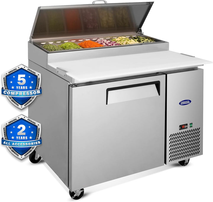 New Commercial Sandwich Pizza Prep Table Refrigerator – Steel Fridge - Digital Temperature Control