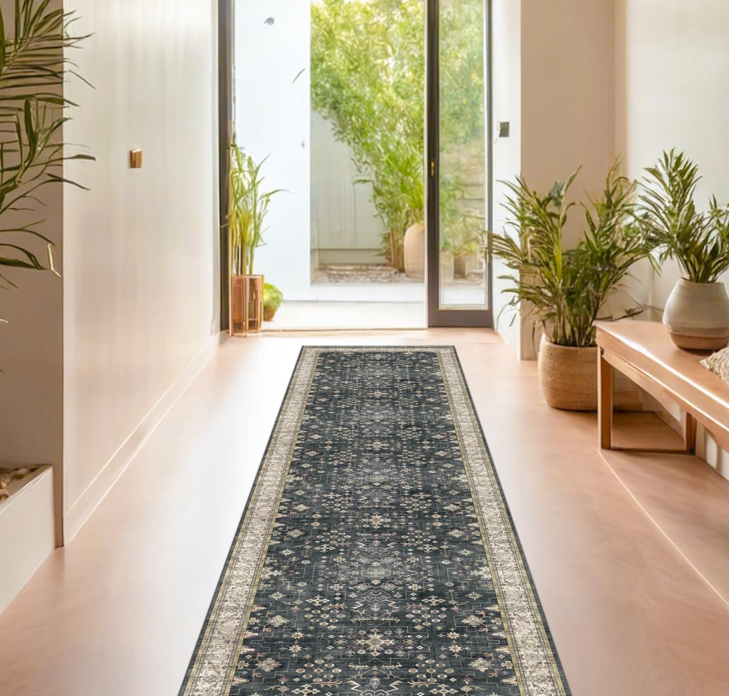 Modern Black Rug for Living Room - Washable Non-Slip & Stain Resistance