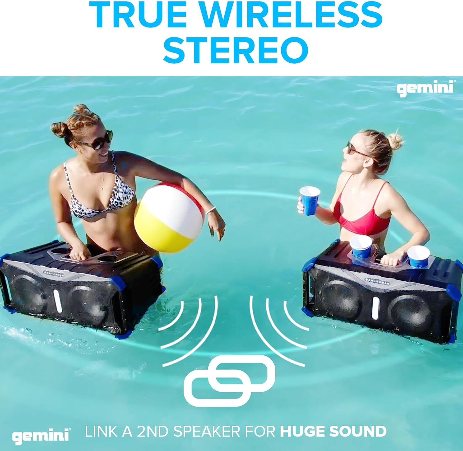 Soundsplash 400W Floating Waterproof Wireless Bluetooth Speaker, LED Light Show, Dual 8” Woofers & NFC Pairing - Perfect for Pool Parties, Beach, Travel & Home Fun (Gray/Blue)