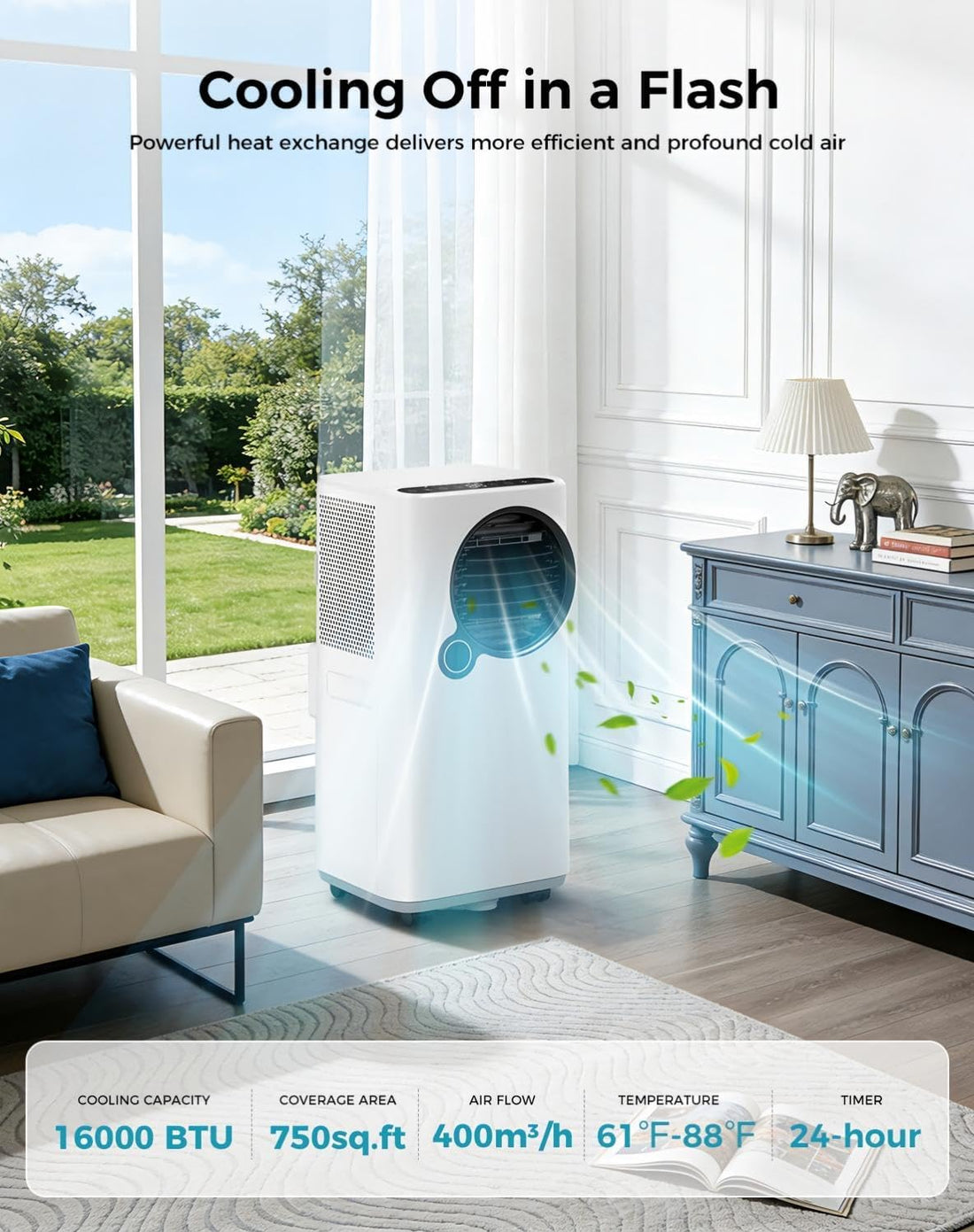 Smart Home 6-in-1 WiFi AC Unit for Large Rooms up to 750 Sq. Ft.
