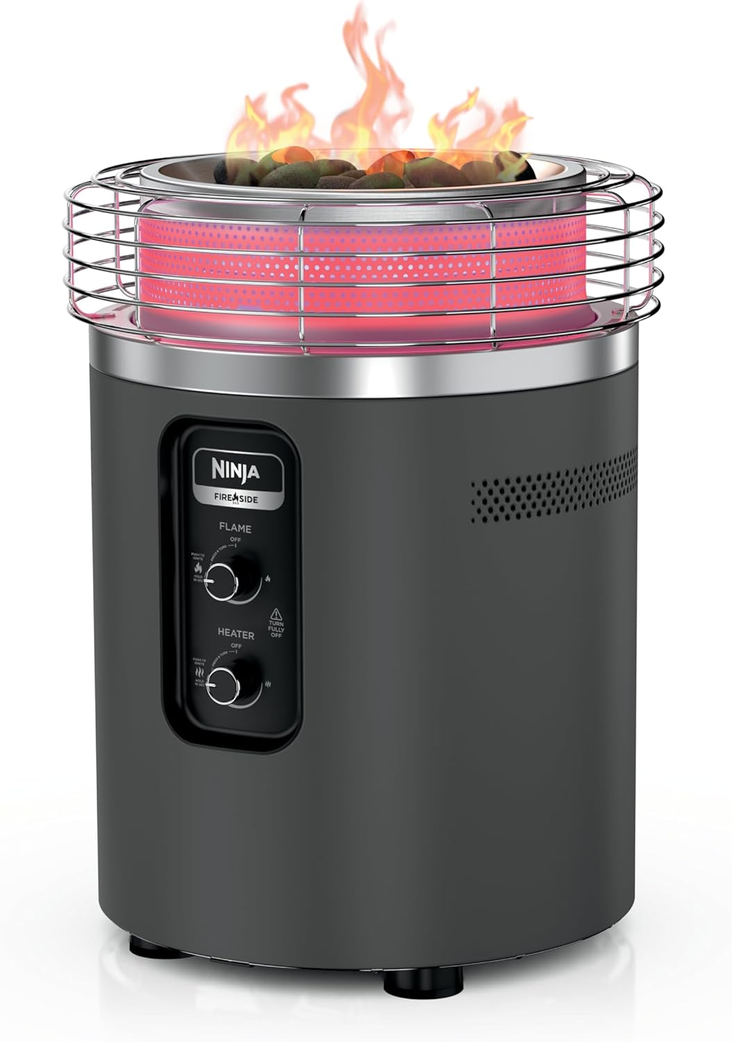 Fireside360™ Outdoor Heater & Fire Pit | 3 Modes: Flame, Heat, Flame & Heat | Portable for Patio, Deck, Camping | Easy Control Smokeless Flames | Push to Start Ignition | Charcoal | OF101AMZ