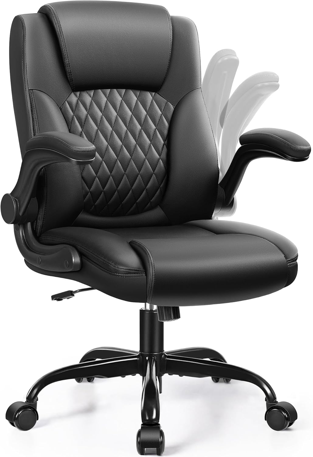 Black office chair with quilted backrest on a white background