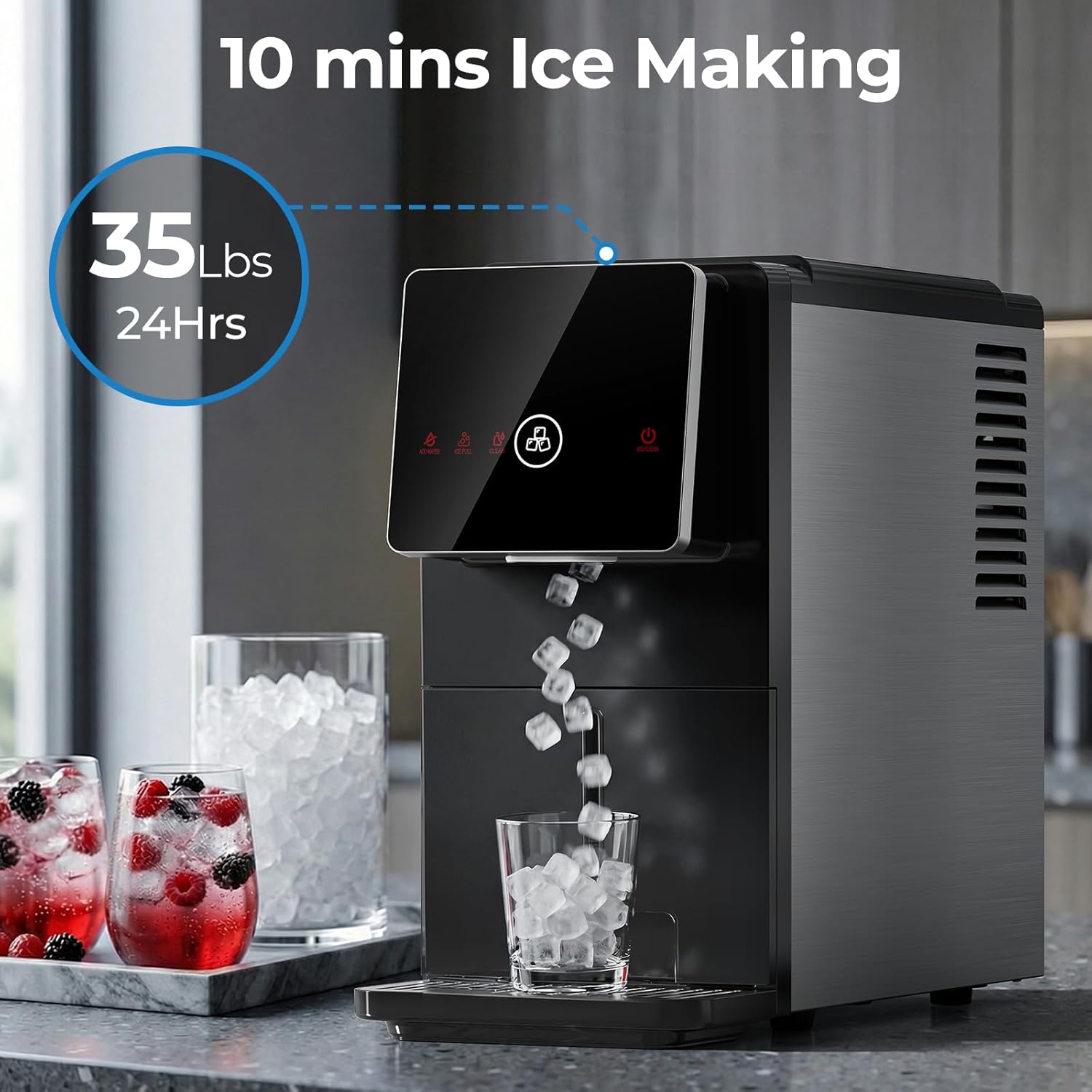 Modern Nugget Ice Maker Countertop – Portable Self-Cleaning Ice Machine