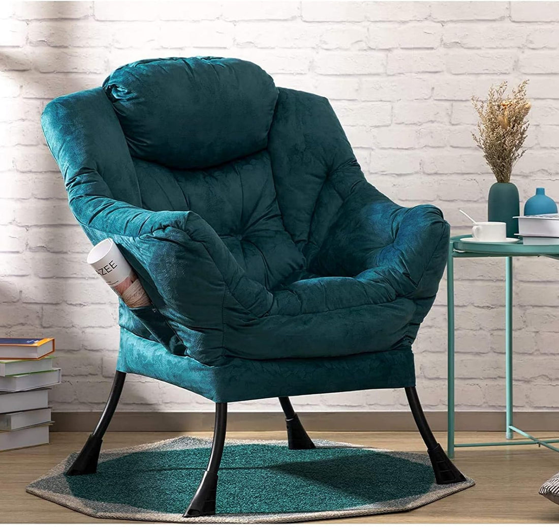 Lazy Chair Relax Lounge Chair with Armrests and Pocket Armchair Leisure Sofa with Modern Fabric and Steel Frame, Grey