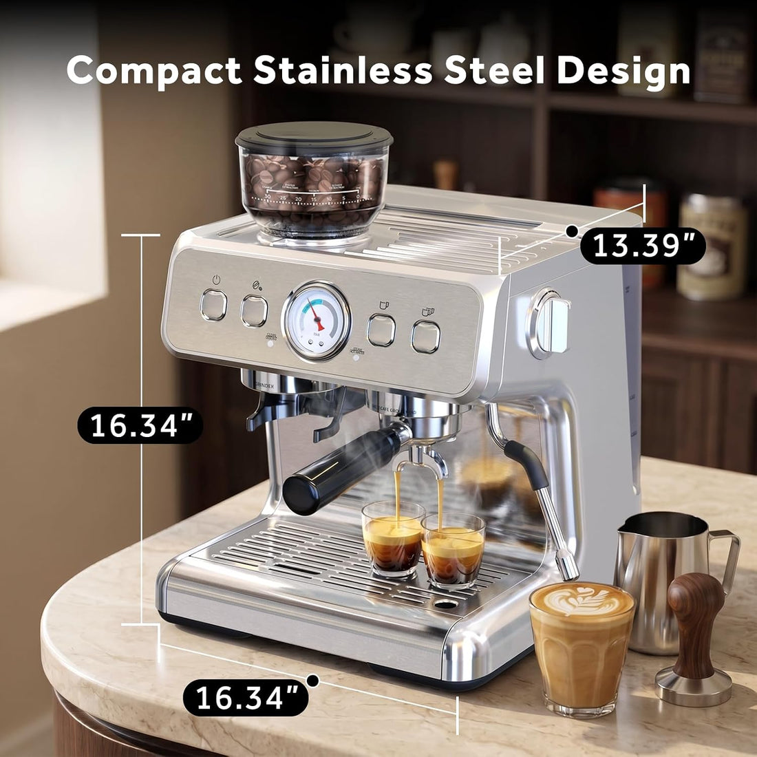 New Espresso Machine with Grinder – 20 Bar Espresso Maker with Milk Frothier