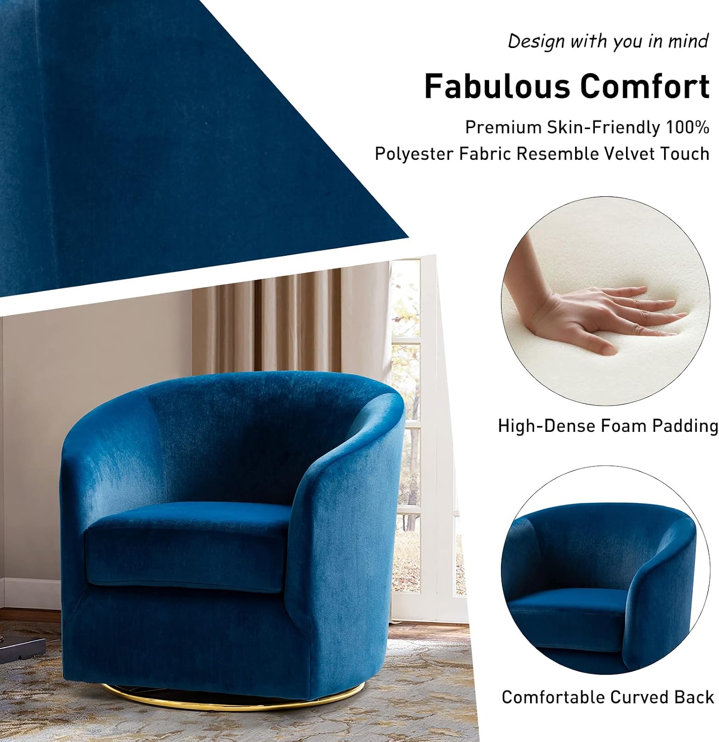 Modern Home Swivel Accent Chair Set of 2 with Gold Metal Base - Ultra Comfort sitting