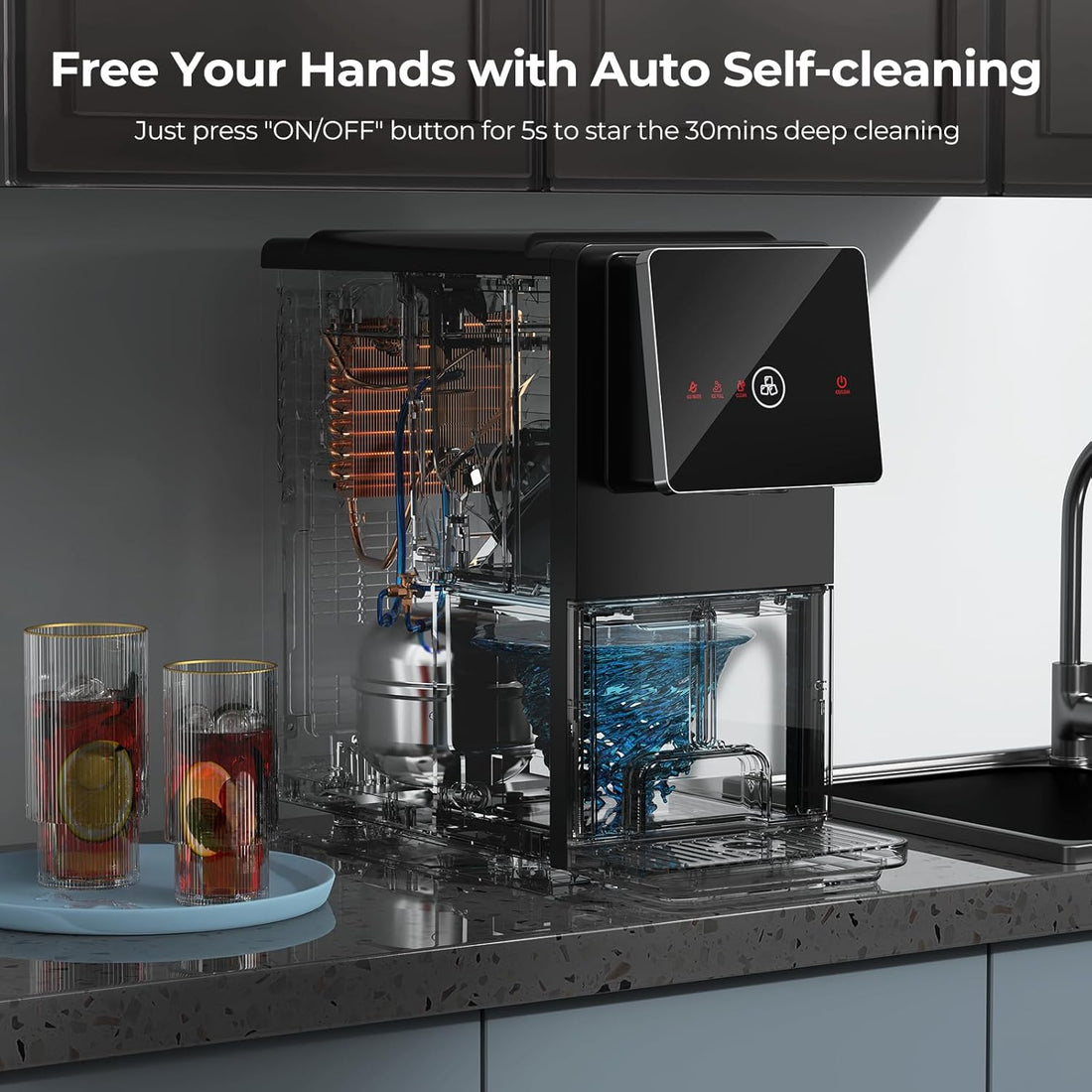 Modern Nugget Ice Maker Countertop – Portable Self-Cleaning Ice Machine