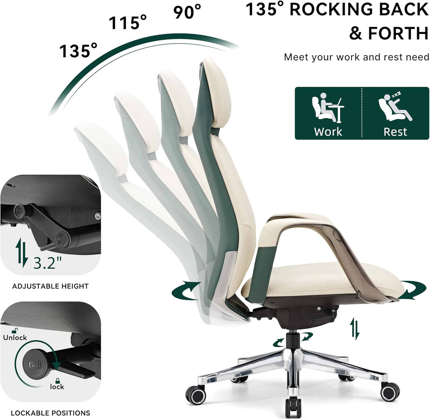 Premium Living Comfortable Genuine Leather Ergonomic Office Chair