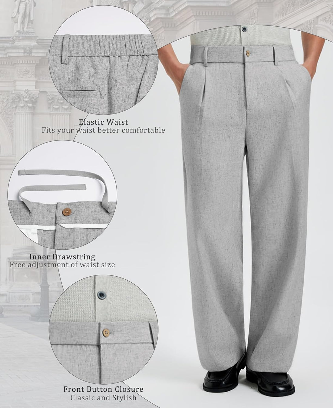 Mens Linen Casual Dress Pants Work Office Trousers